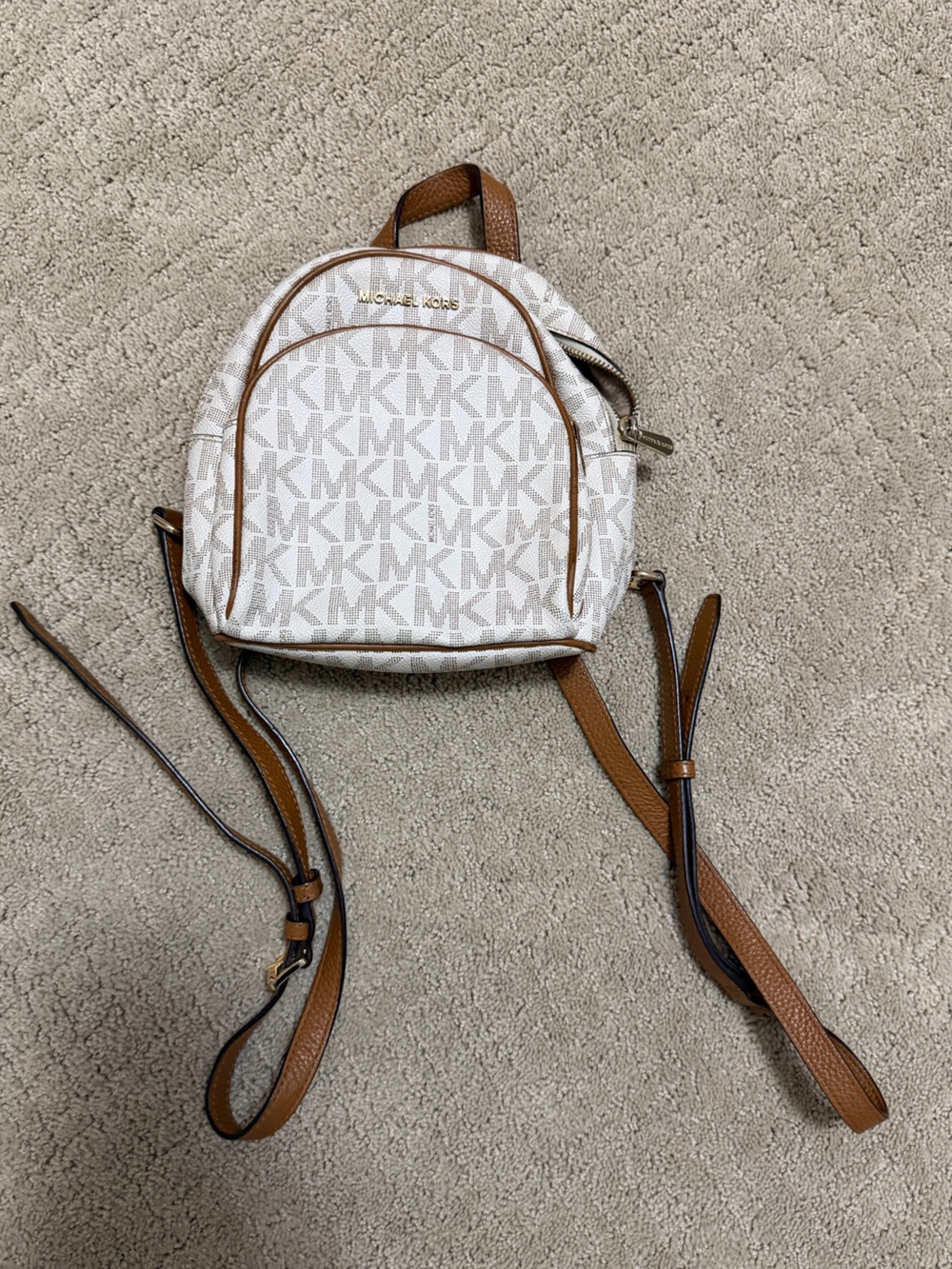 Michael Kors Cream Logo Mini Backpack with Brown Trim